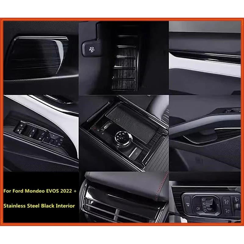 Car Styling Gear Window Control Panel Air Vent Outlet Steering Wheel Stainless Steel Black Interior For Ford Mondeo EVOS 2022 +
