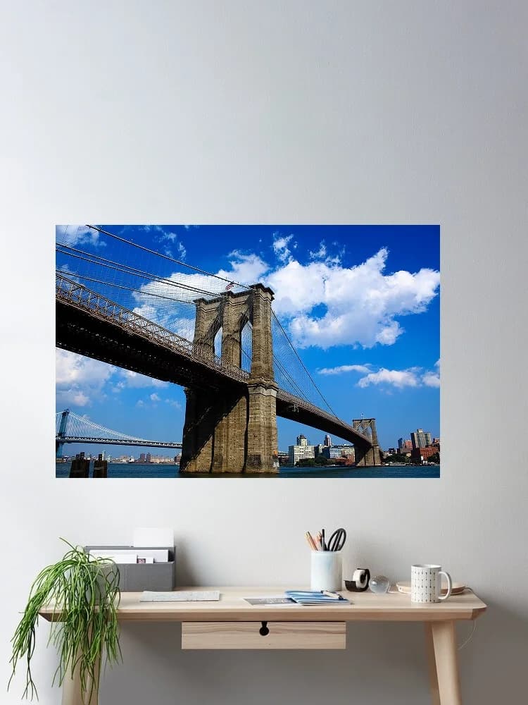 Brooklyn Bridge Tower Manhattan New York Photo, Art Print Canvas Poster, Living Room Decor, Home Wall Picture