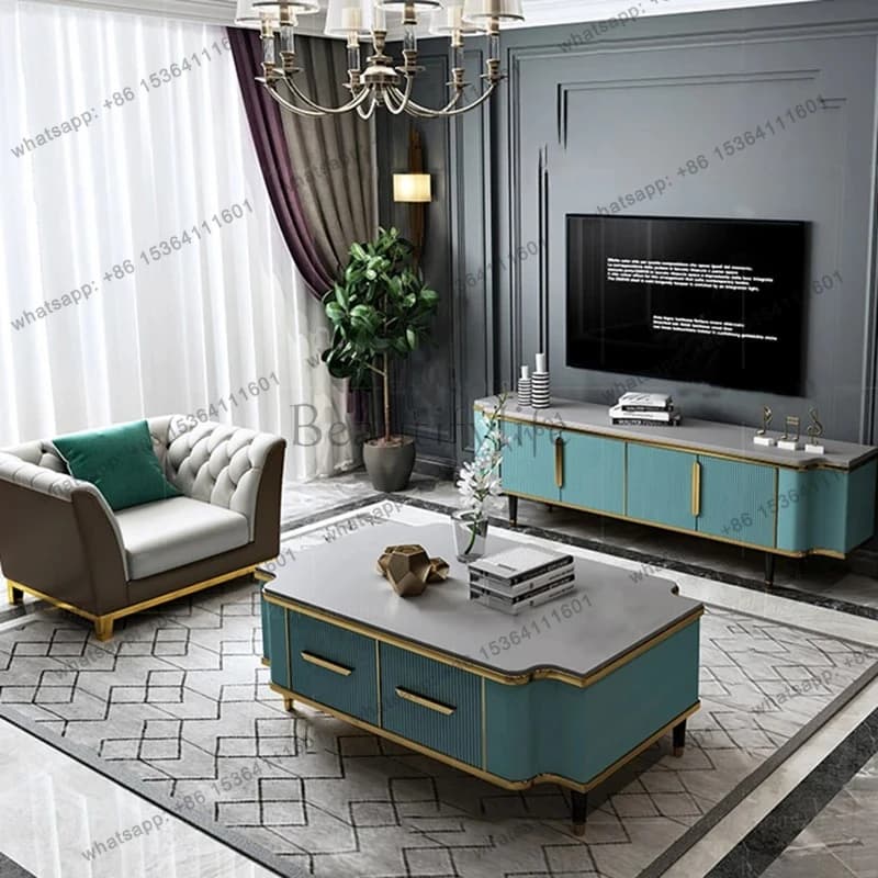 XX  Modern Living Room TV Cabinet Coffee Table Combination Simple Paint Solid Wood Floor Cabinet Storage
