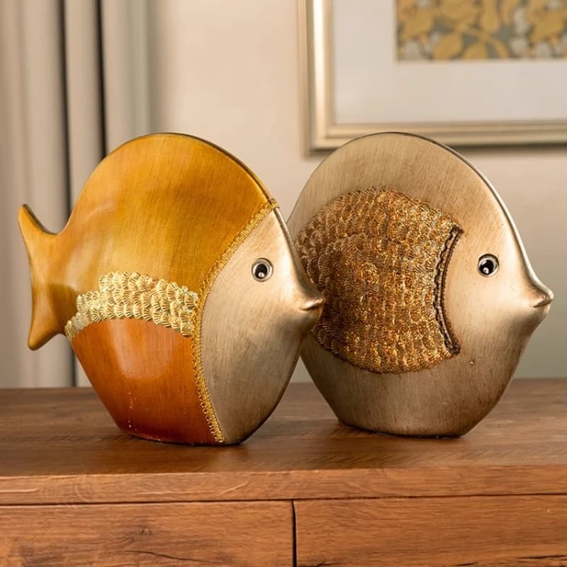 High-end European Ornaments Creative Home Decoration Ceramic Couple Fish Light Luxury High-end Living Room TV Cabinet Ornaments