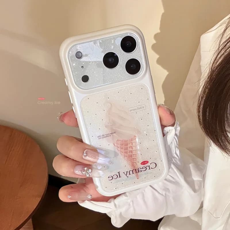 Summer Ice Cream Glitter Pattern Soft TPU Phone Case Drip Glue Craft Shockproof Anti-drop Cover for iPhone 17 Pro Max