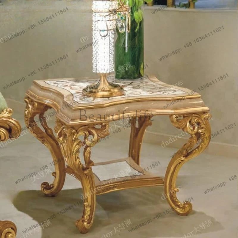 European luxury shell parquet coffee table carved French court living room solid wood tea table