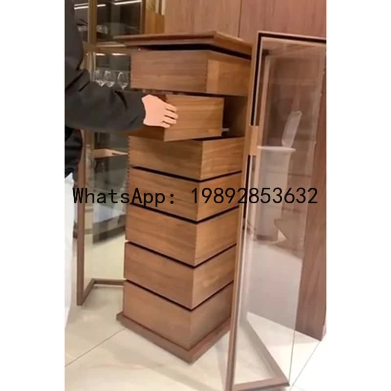 Italian Minimalist Seven-Drawer Cabinet Tempered Glass Solid Wood Wine Cabinet High-End Furniture Chest of Drawers