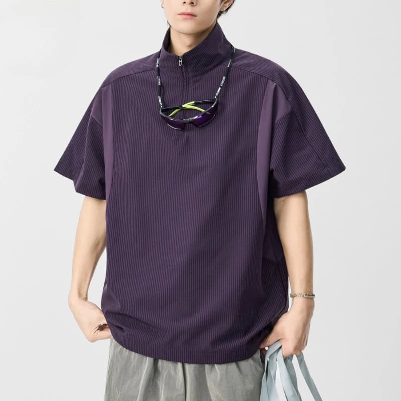 Half Zipper Turtleneck Charge Outdoor Short Sleeve T-Shirt Men's 2026 Summer Loose Casual Half Sleeve Top