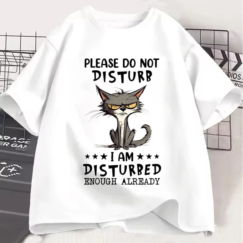 Cold Hearted Cat Print Men Woman T-shirt Do Not Disturb English Letter Pattern Couple Tee Casual Loose Trendy Urban Streetwear