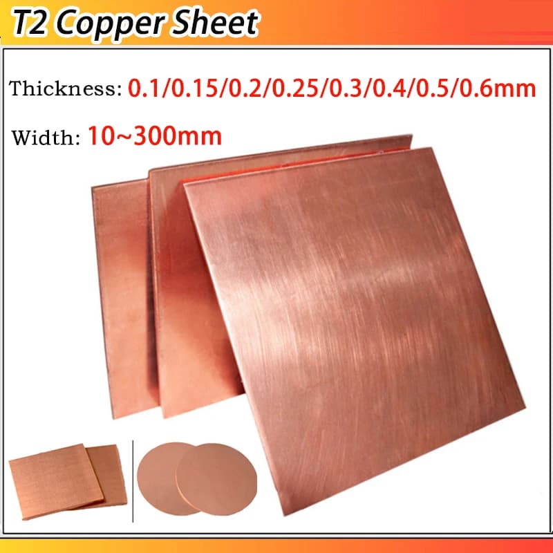  1~4pc T2 Copper Plate Pure Copper Sheet Metal Sheet Foil Plate Copper Sheet Thickness: 0.1/0.15/0.2/0.25~0.6mm Width: 10~300mm