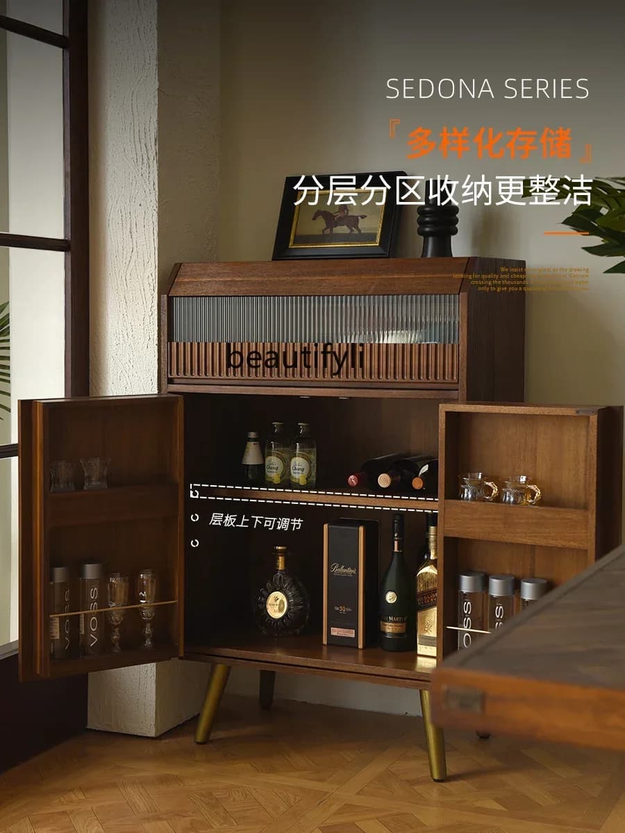 K185 Solid Wood Sideboard Retro Living Room Multi-Functional Bedroom Storage Chest of Drawers Wine Cabinet Light Luxury Display