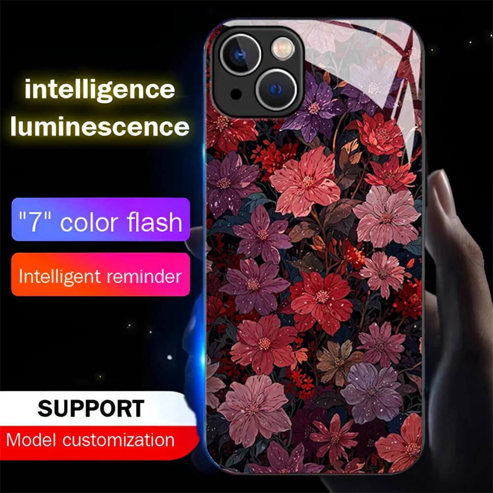 Pretty Flowers Bloom Luminous Glass LED Call Light Up Flash Phone Case Cover For Samsung S26 S25 S24 S23 S22 S21 Plus Ultra
