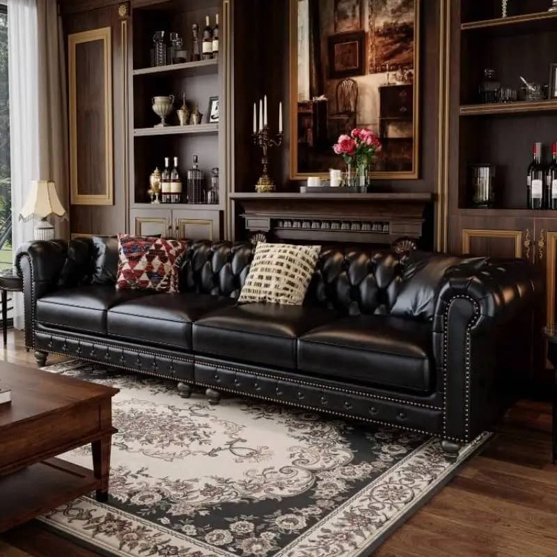 Memory Foam Black Living Room Sofas Nordic Retro Cheap Sectional Living Room Sofas Leather Lazy Divano Soggiorno Furniture Home