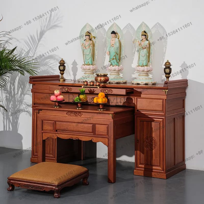 Table New Chinese Solid Wood Buddha Cabinet Living Room Guan Gong Statue Cabinet Offering Table Household Offering Table