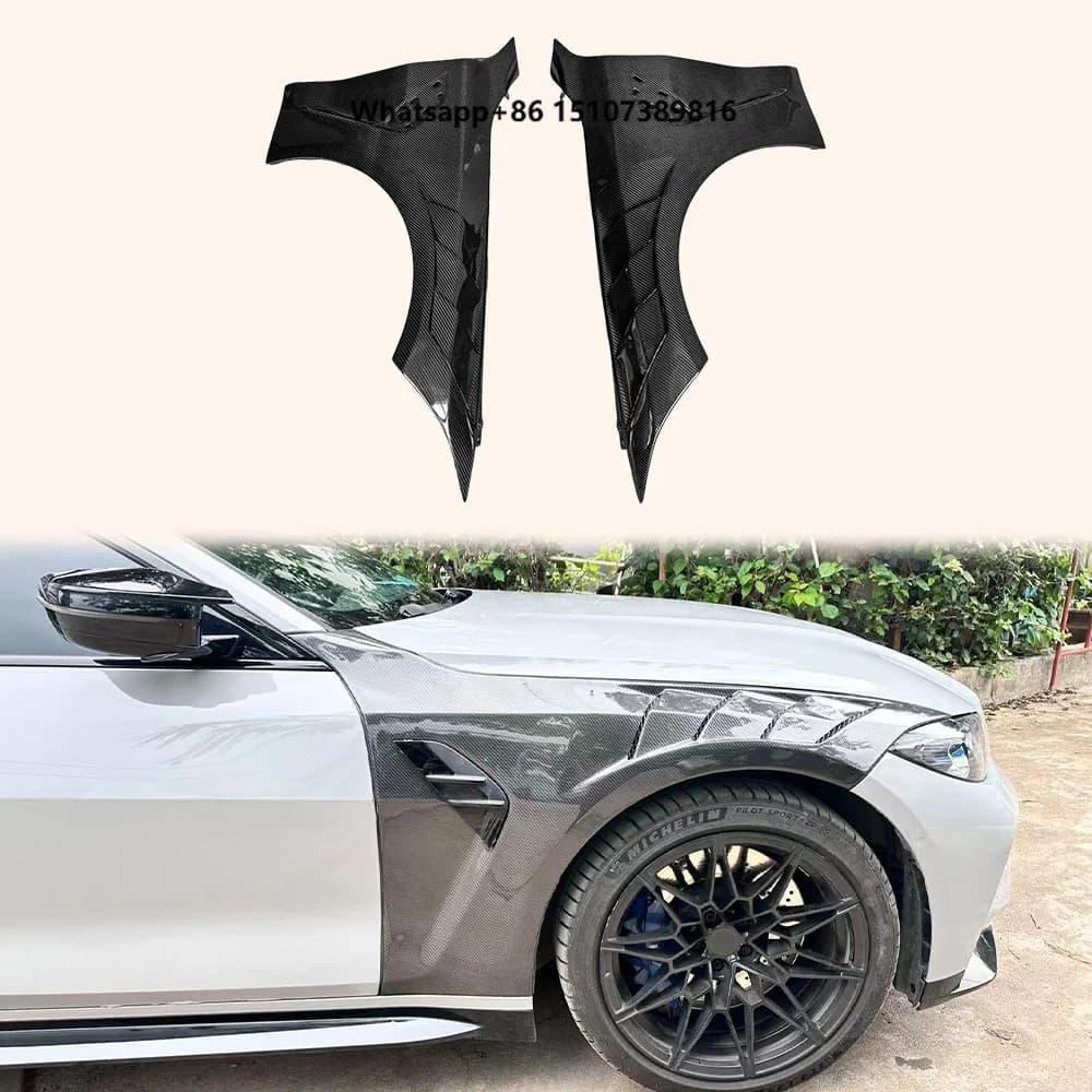 For M4 G82 20-24 Dry Carbon V2 Style Front Bumper Side Vented Fender Pair