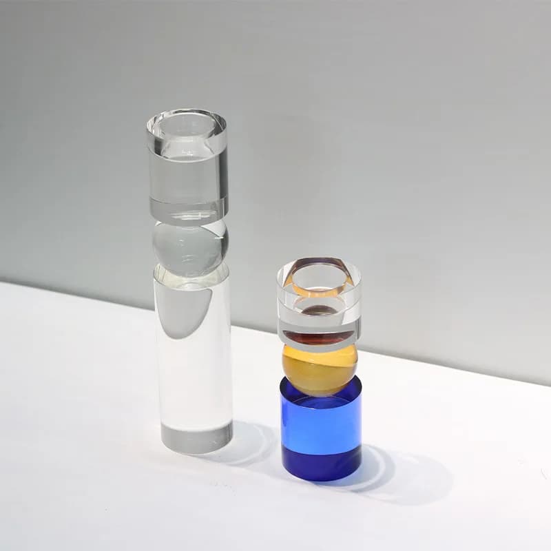Modern light luxury color transparent crystal glass geometric Nordic candlestick romantic dining table bedside table creative