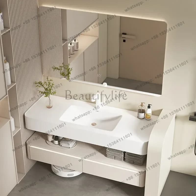 Cream wind bathroom cabinet combination integrated sink basin toilet wash ceramic bathroom cabinet