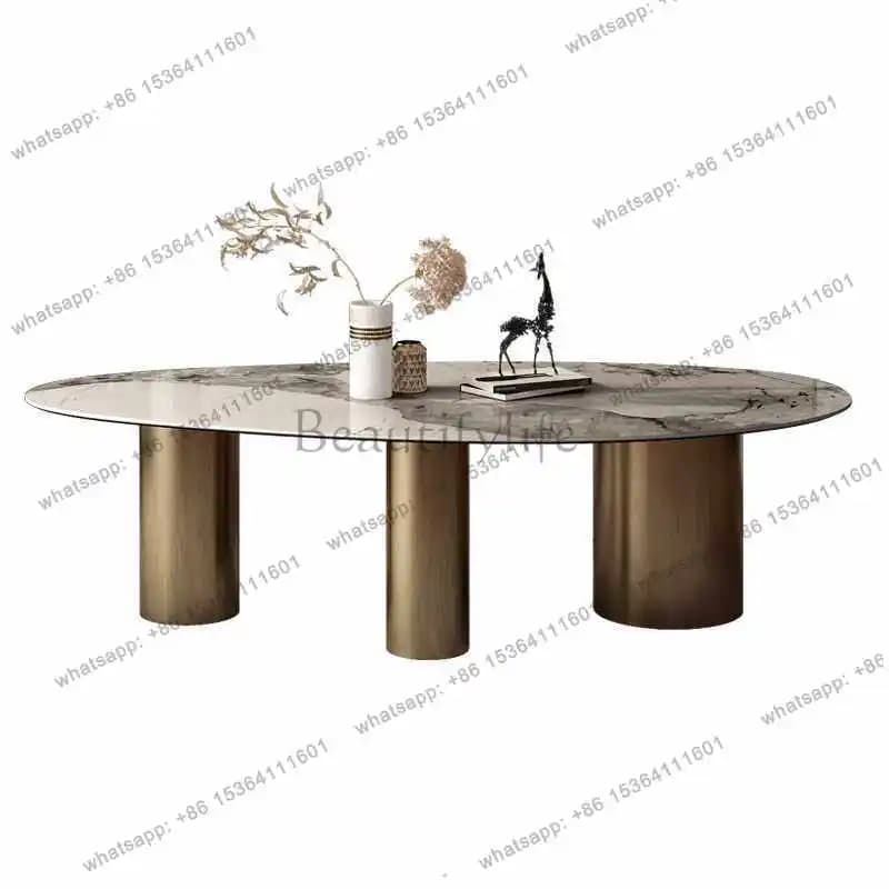 Italian minimalist light luxury rock slab dining table small household oval special-shaped