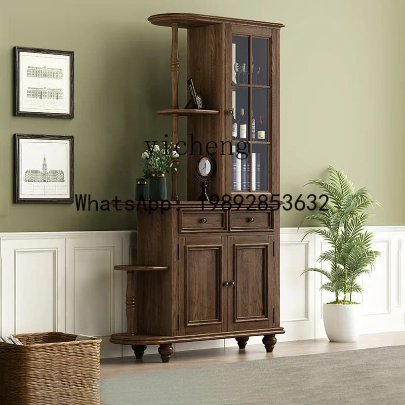 W8-American modern wood foyer cabinet entrance partition double-sided storage wine rack decorative cabinet living room furniture