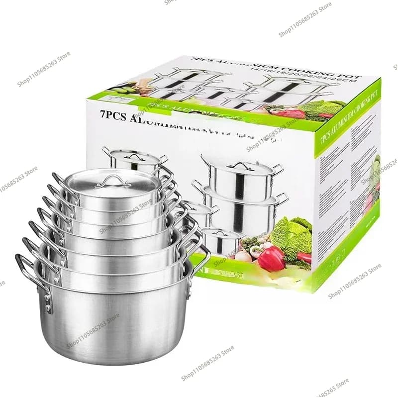 Cast Aluminum Cookware Set of 7 Piece Cooking Pot Set Non Stick Home Kitchen Cookware Aluminum