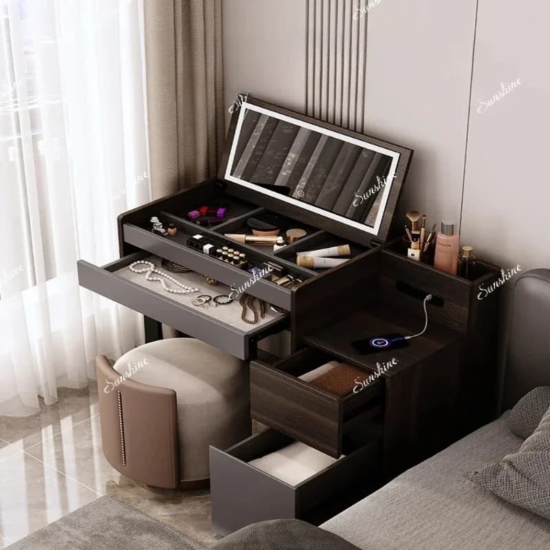Italian minimalist dresser, high-end bedroom, small flip-top makeup table  FT