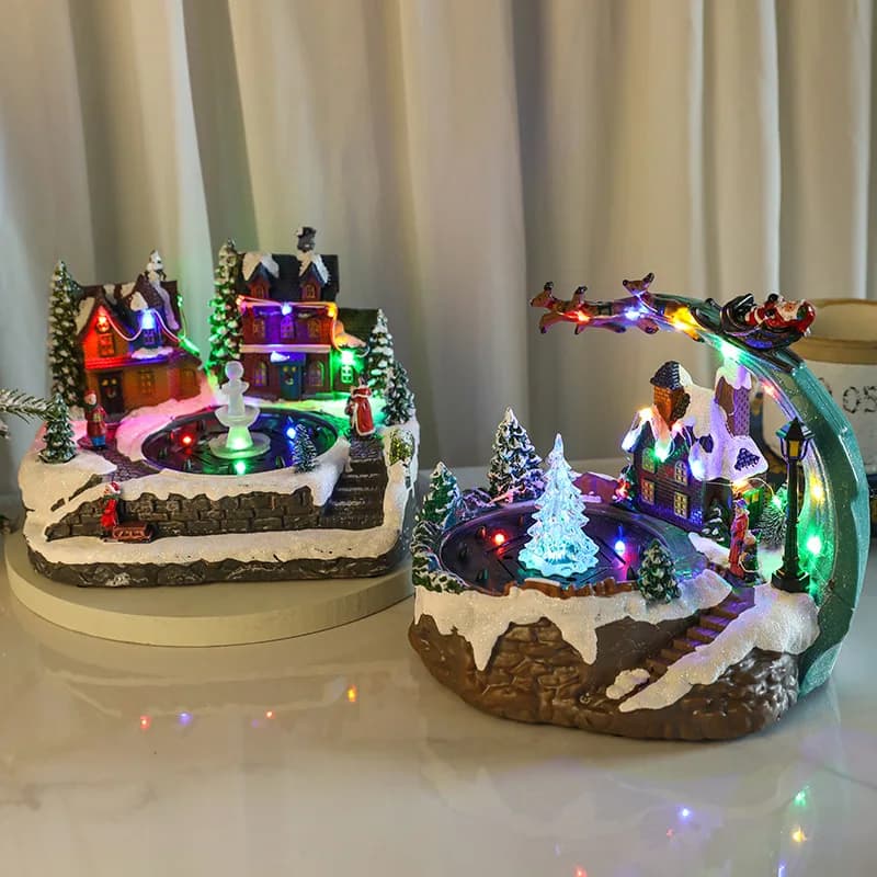 Creative Christmas Glow with Concert Fountain Music Box Rotating Ornament Resin Fountain Christmas Home Decoration Ornament