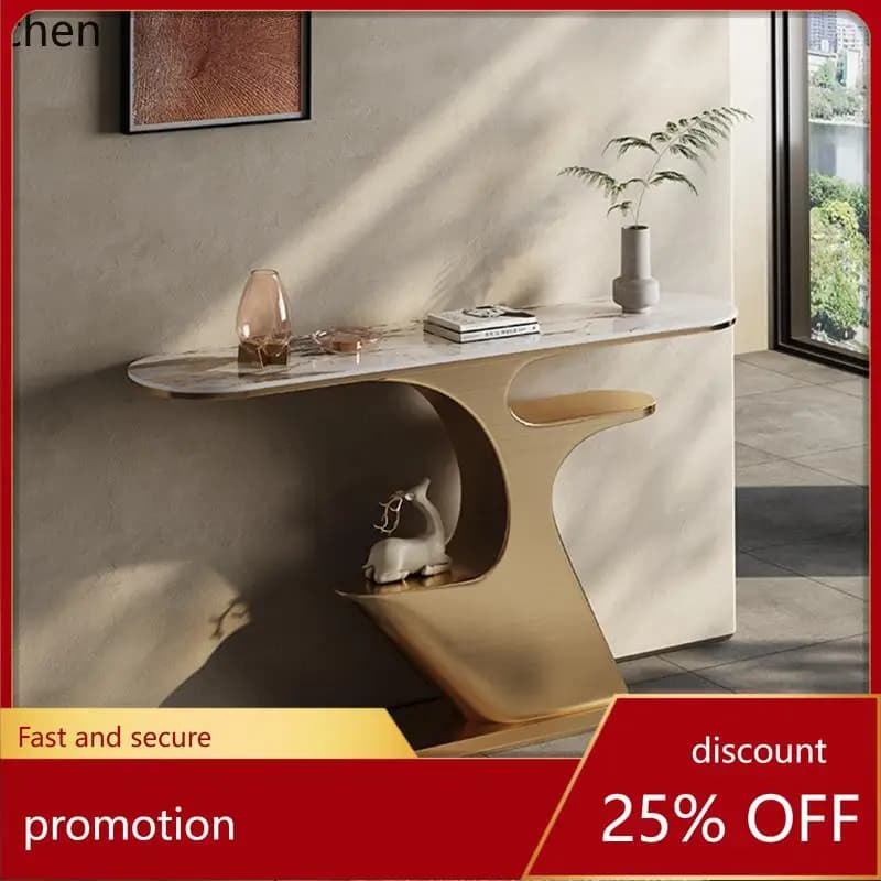 CZ  Rock Slab Entryway Table Stainless Steel Entryway Table for Homestays and Hotels High-End Wall-Mounted End View Table