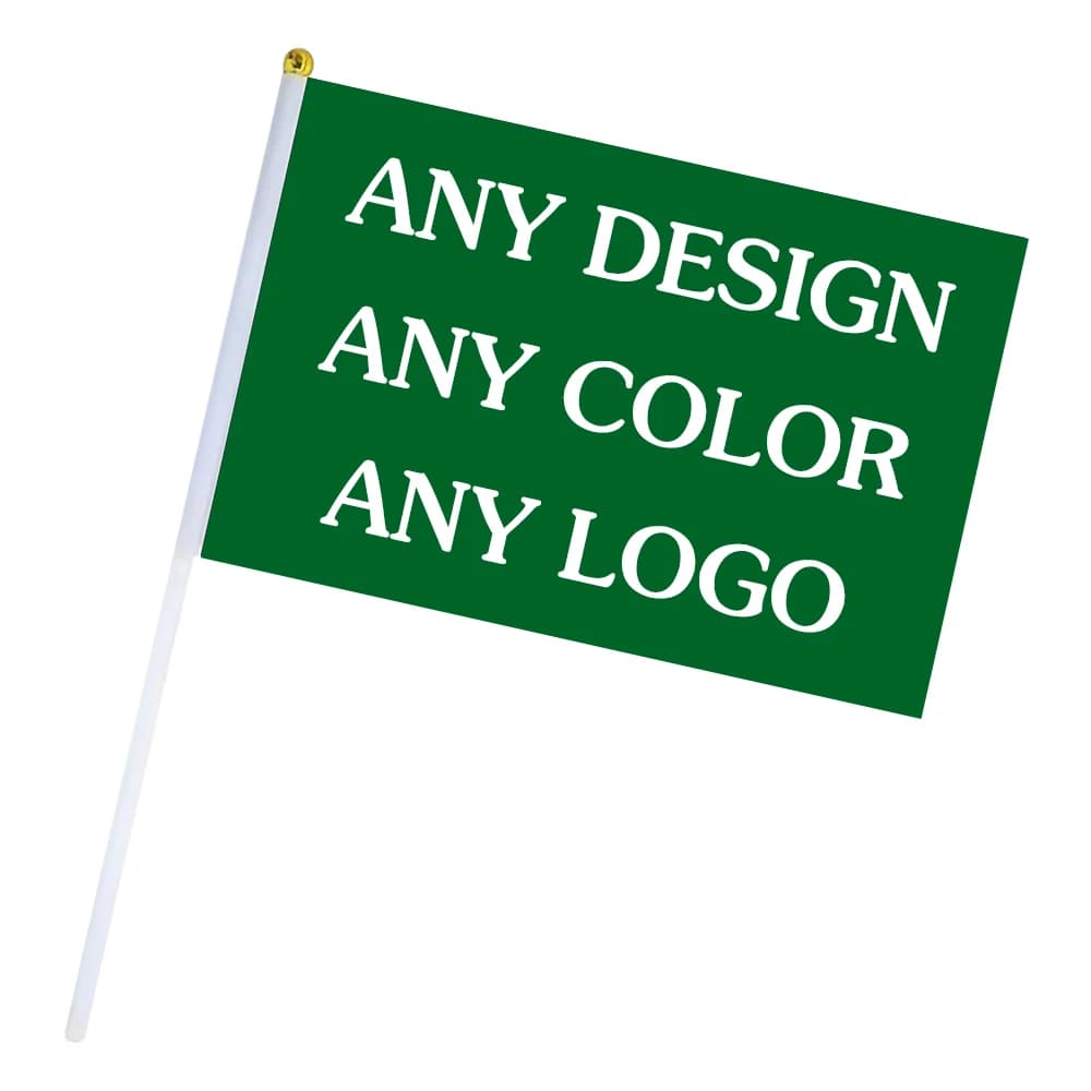 Xvggdg 14X21cm Custom Hand Flag 20x30cm Hand Print Buyer's Company Logo Design Election Banner With Plastic Flagpole