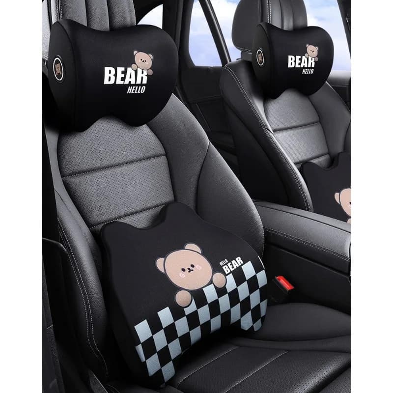 Car Headrest Cartoon Bear Neck Pillow Car Cushion Memory Foam All-season Universal Waist Seat Support Lumbar Car Seat Pillow