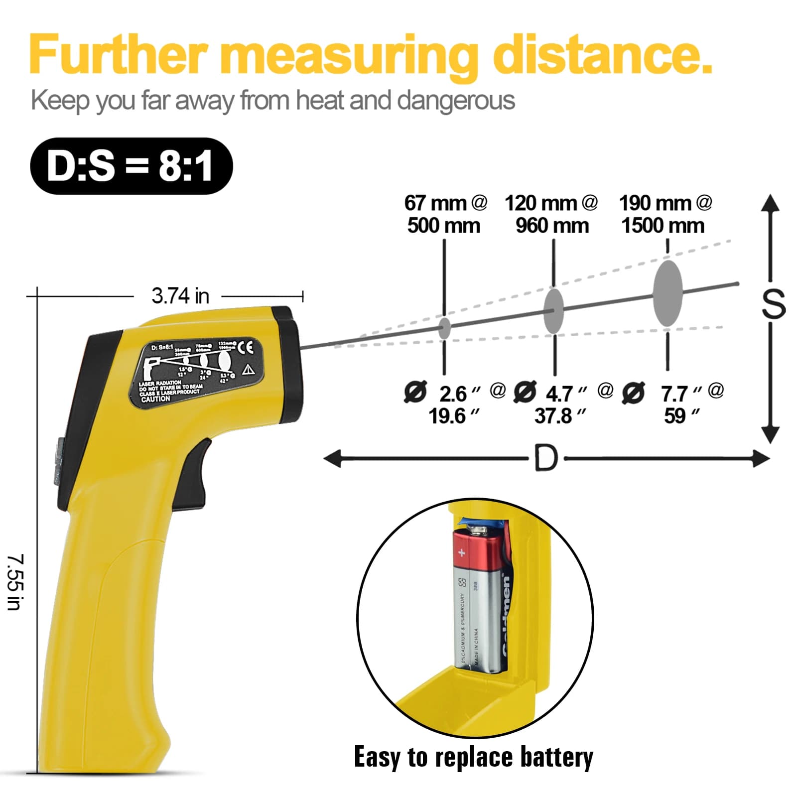 980D Infrared Thermometer Gun -58~1022°F Non-Contact Digital Laser Temp Probe for Kitchen Cooking Pizza Oven HVAC Engine Pool