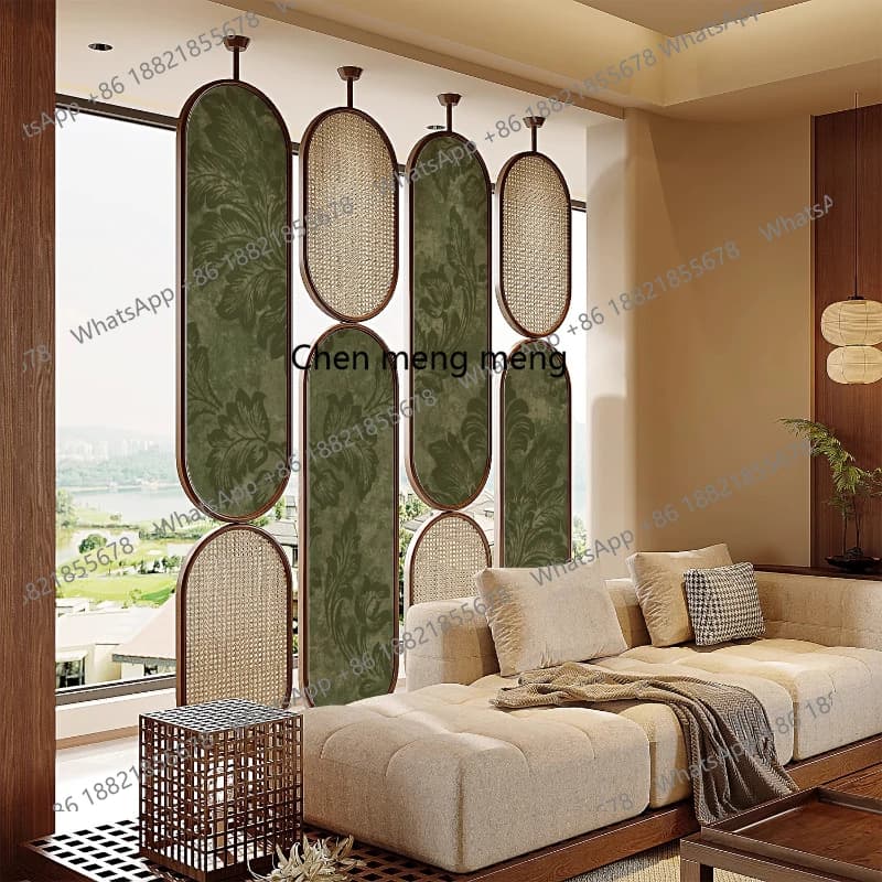 French solid wood selection screen partition rattan screen living room entry hotel background entrance