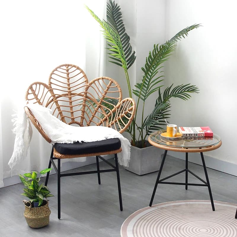 Ins Style Peacock Chair Bedroom Single Sofa with Flower Design Creative Rattan Lounge Chair Stylish Relaxation Seat Home Decor