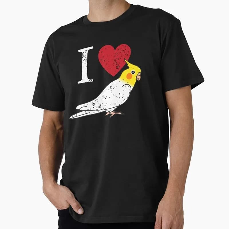 I heart Cockatiel - I love lutino cockatiels Funny Parrot Gift T-shirt for Birds Lover Short Sleeve Graphic Clothes All Size Top