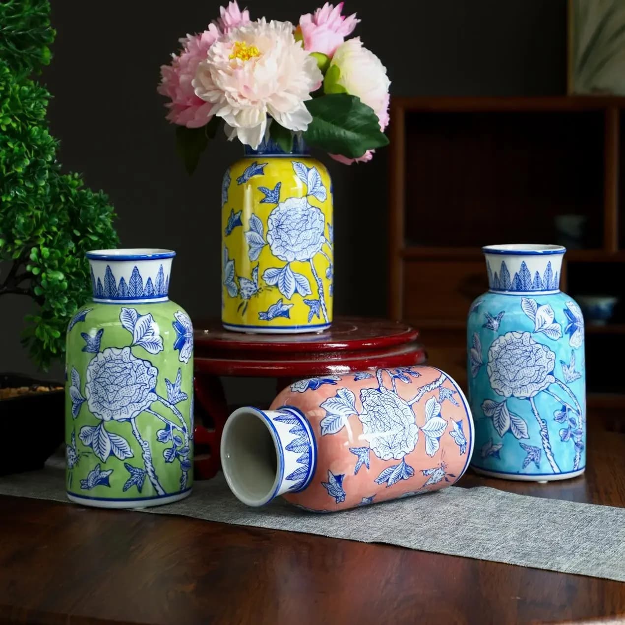 Blue And White Ceramic Vase Living Room Flower Vase Modern New Chinese American Dining Table Retro Hydroponic Flower Utensil