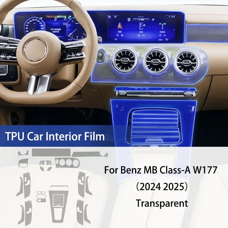 TPU Interior Film for Mercedes Benz MB A-Class W177 2024 2025 Car Center Console Navigation Anti-scratch Protective Film