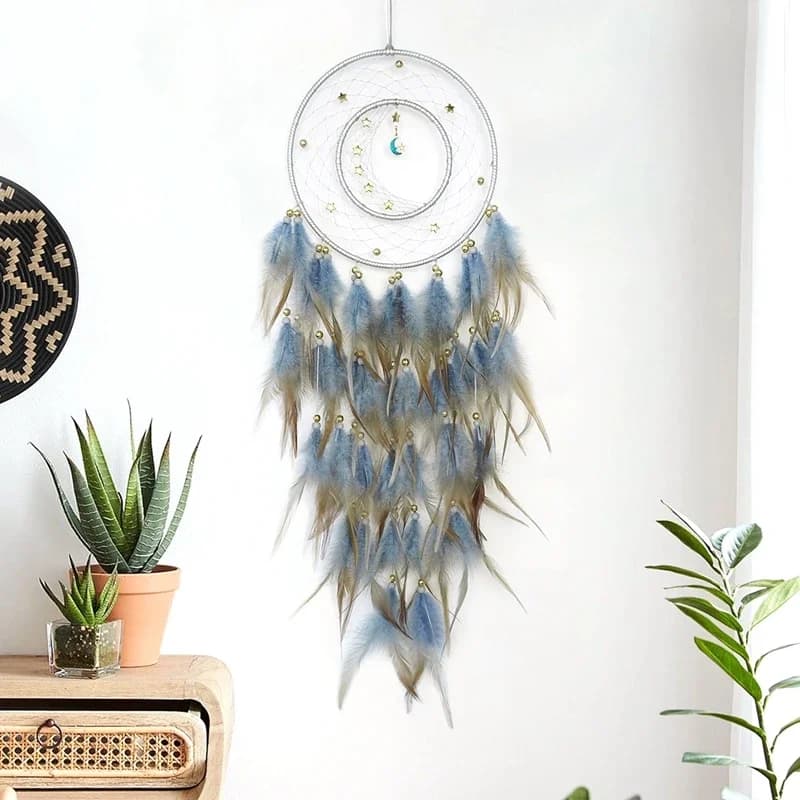 Creative Moon Star Feathers Dream Catcher Children Bedroom Decoration Handmade Wind Chimes Wall Pendants For Girls Holiday Gifts