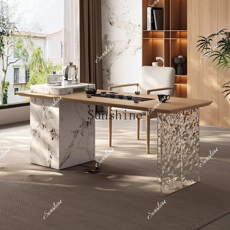 Living room tea table Modern simple French log household small balcony tea table