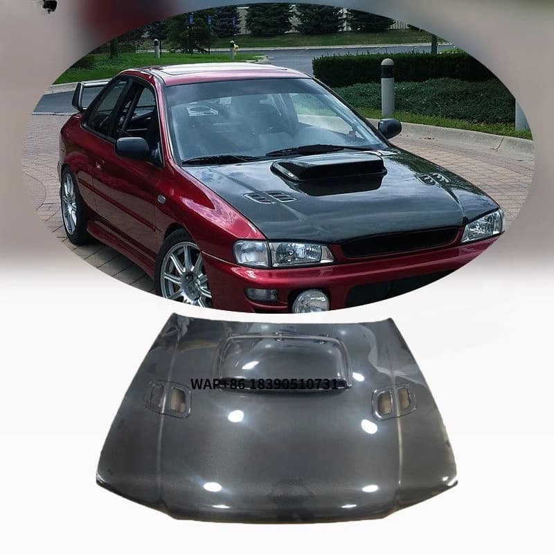 New Carbon Fiber Bonnet Hood for Impreza WRX GC8 STI 1995-2001 OE Style Screw-On Vertical Billet Black with Screws