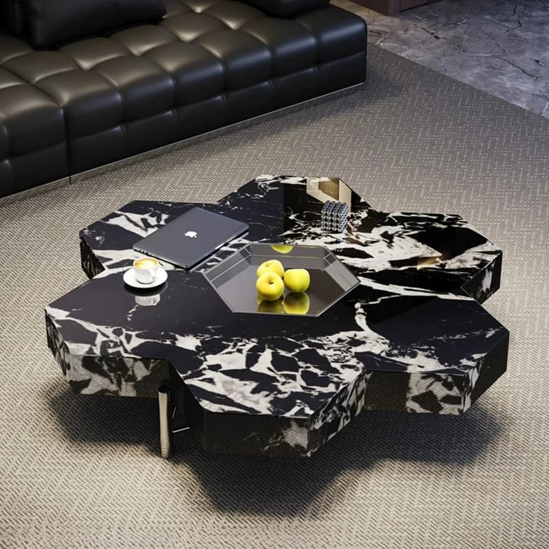 YJQ Light Luxury Irregular Sintered Stone Coffee Table for Living Room Home, Modern Simple Petal-Shaped Coffee Table