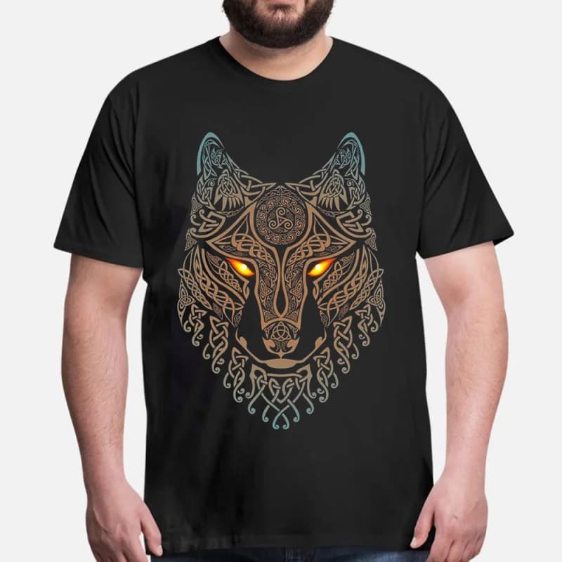 0415 Norse Wolf  Norse mythology symbols Gift T-Shirt Viking Runes Graphic clothes 100% cotton printed Tee  All size tops S-6XL