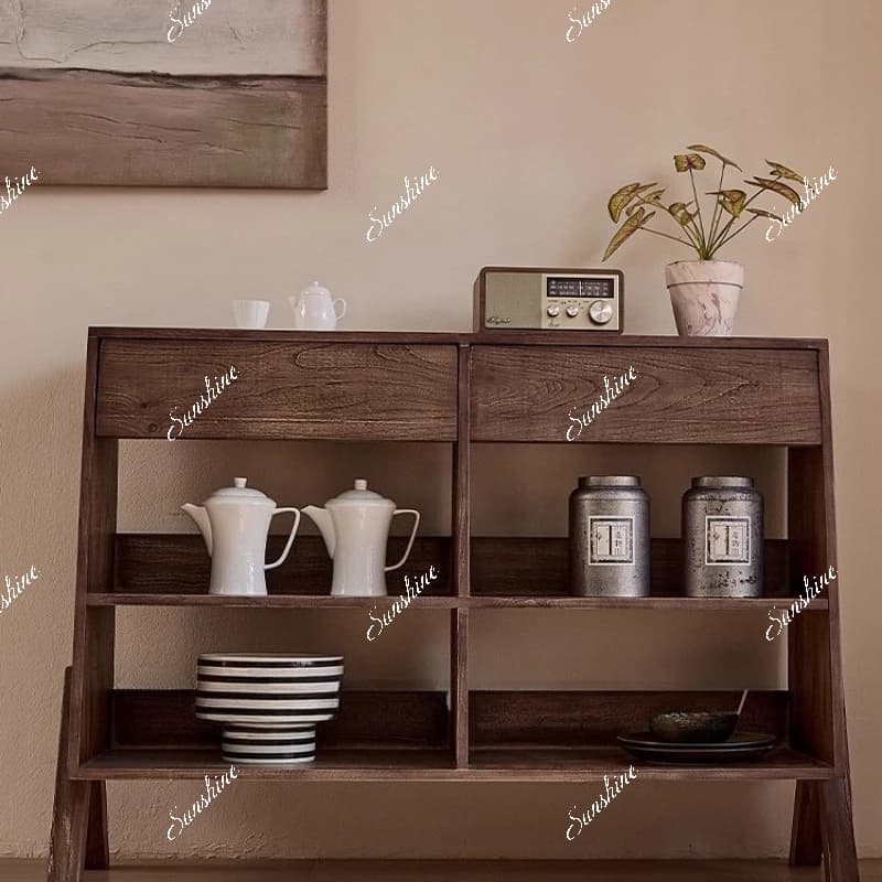 Large and small apartment solid wood dining side cabinet retro log tea cabinet combination
