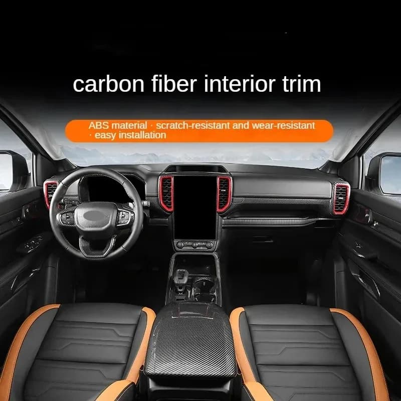 Carbon Fiber Interior Overlay Covers for Ford Ranger Wildtrak T9 2023 2024 LHD - Upgrade Inner Decoration Parts