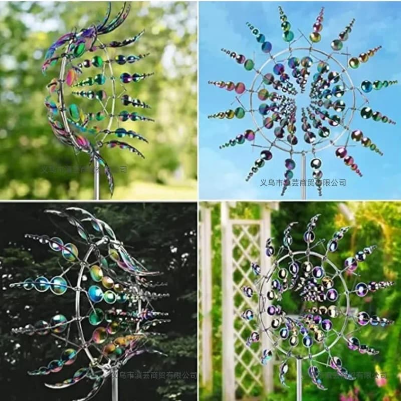 Creative Metal Windmill Outdoor Courtyard Rotating Wind Chimes Wrought Iron Garden Decoration Plug-in