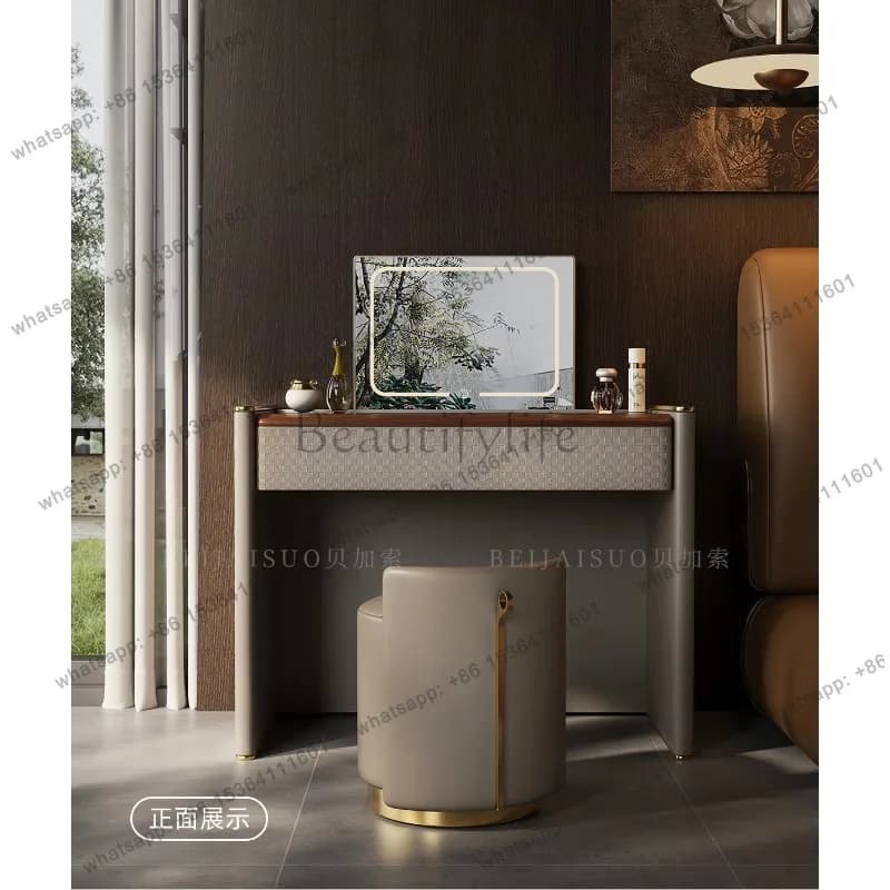 YJ Luxury Smart Vanity Table with Hidden Mirror Electric Height Adjustable Minimalist Dresser for Bedroom Storage