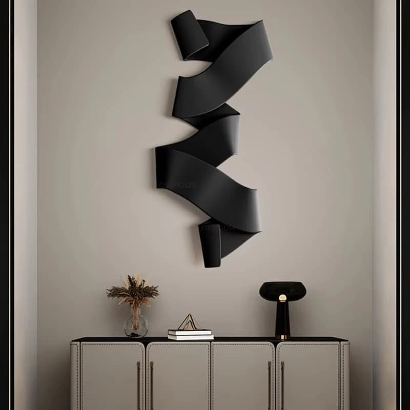 Modern 3D Metal Wall Art Antique Bronze Folded Ribbon Iron Wall Sculpture Luxury Abstract Geometric Wall Hanging Decor for Livin