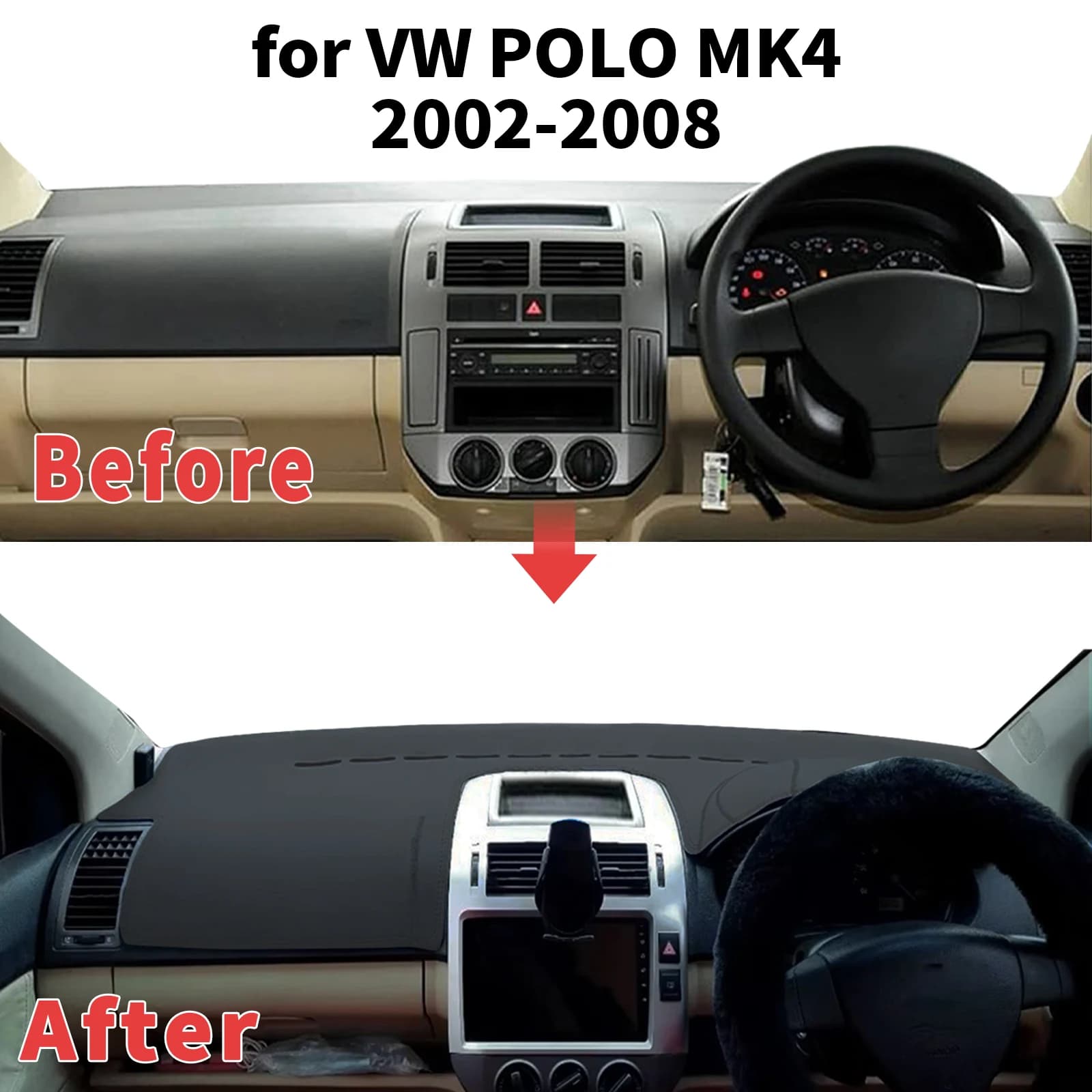 for Volkswagen VW POLO MK4 9N 9N3 2002-2008 Dashboard Cover Sun Shade Protector Dashmat Anti-Glare UV Block Automotive Dash Mat