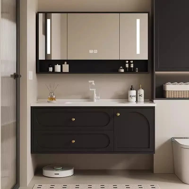Mirror Black Bathroom Storage Cabinet Marble Top House Modern Bathroom Storage Cabinet Space Saving Muebles Para Hogar Furniture