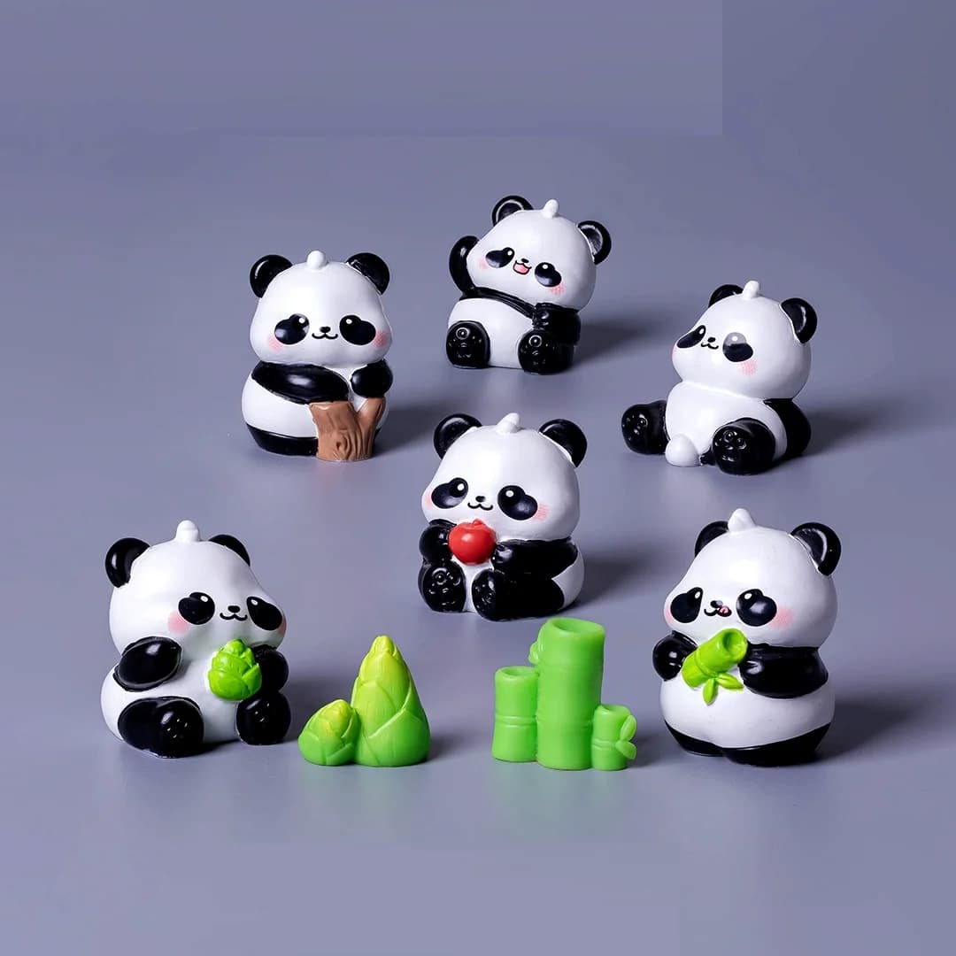 Set of 8 pieces Micro Landscape Gardening DIY Creative Cute Panda Doll Decoration Car Desktop Small Ornament