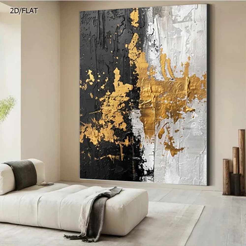 100% Handmade Abstract Oil Painting on Canvas Thick layer Black Gold Wall Art Picture Big Mural for Home Living Room Decor Image