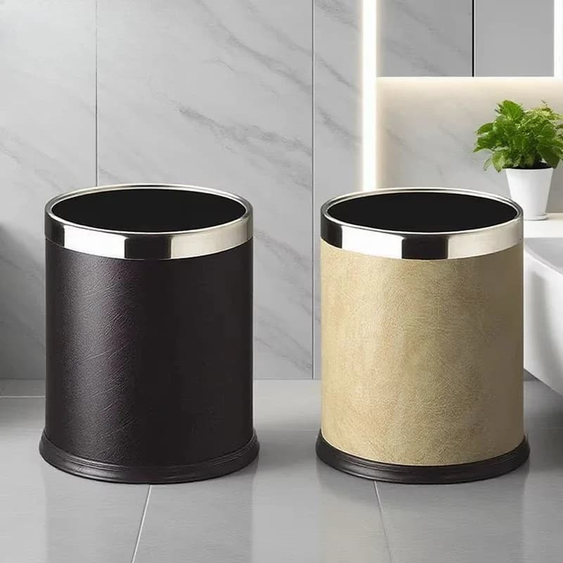 10L/14L double metal trash can with leather, suitable for hotel rooms
