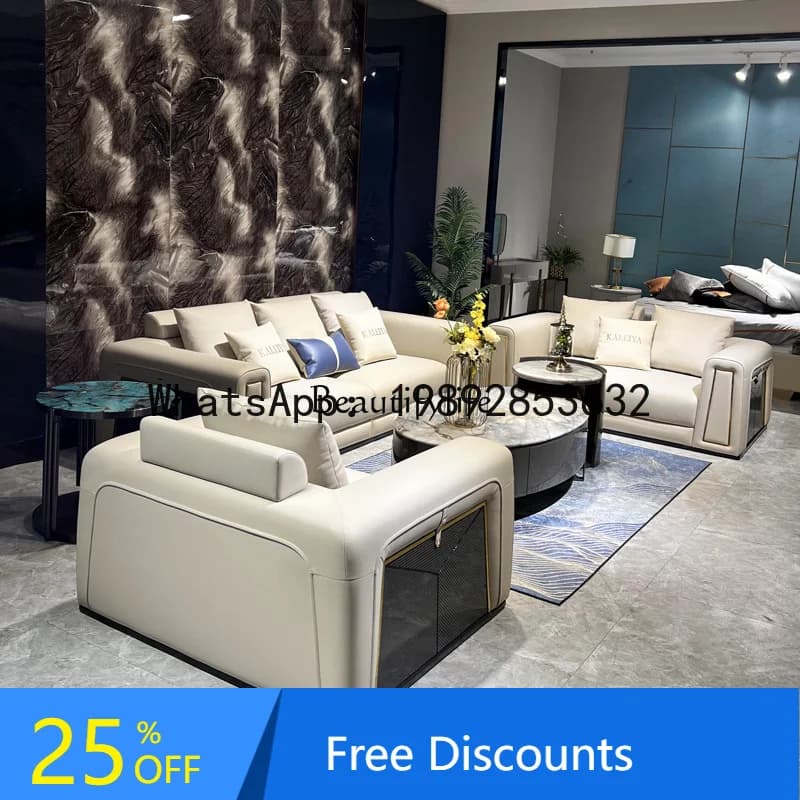 FF Light Luxury Italian Style Leather Sofa Living Room Combination Furniture Large and Small Apartment casual Hong Kong Style