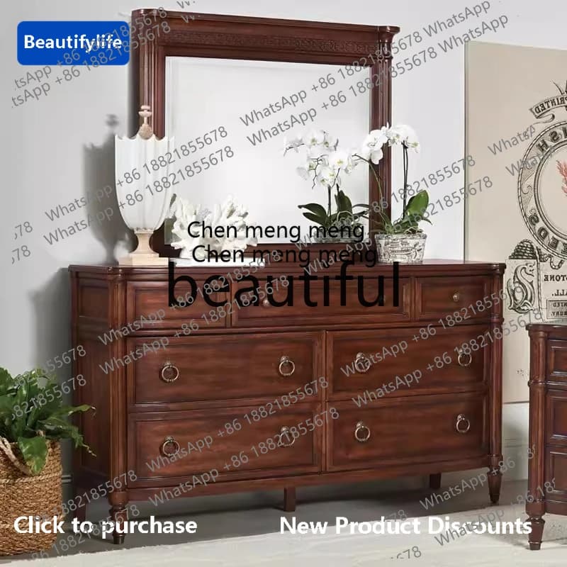 C85 Vertical dressing cabinet, bedroom solid wood, storage, retro old storage, chest of drawers
