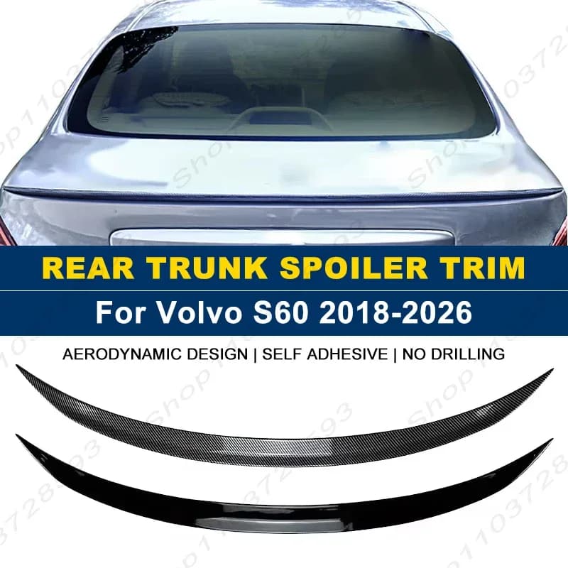 For Volvo S60 2018-2026 Car Rear Trunk Boot Spoiler Wing Lip Body Kits Gloss Black Soft Plastic Exterior Accessories