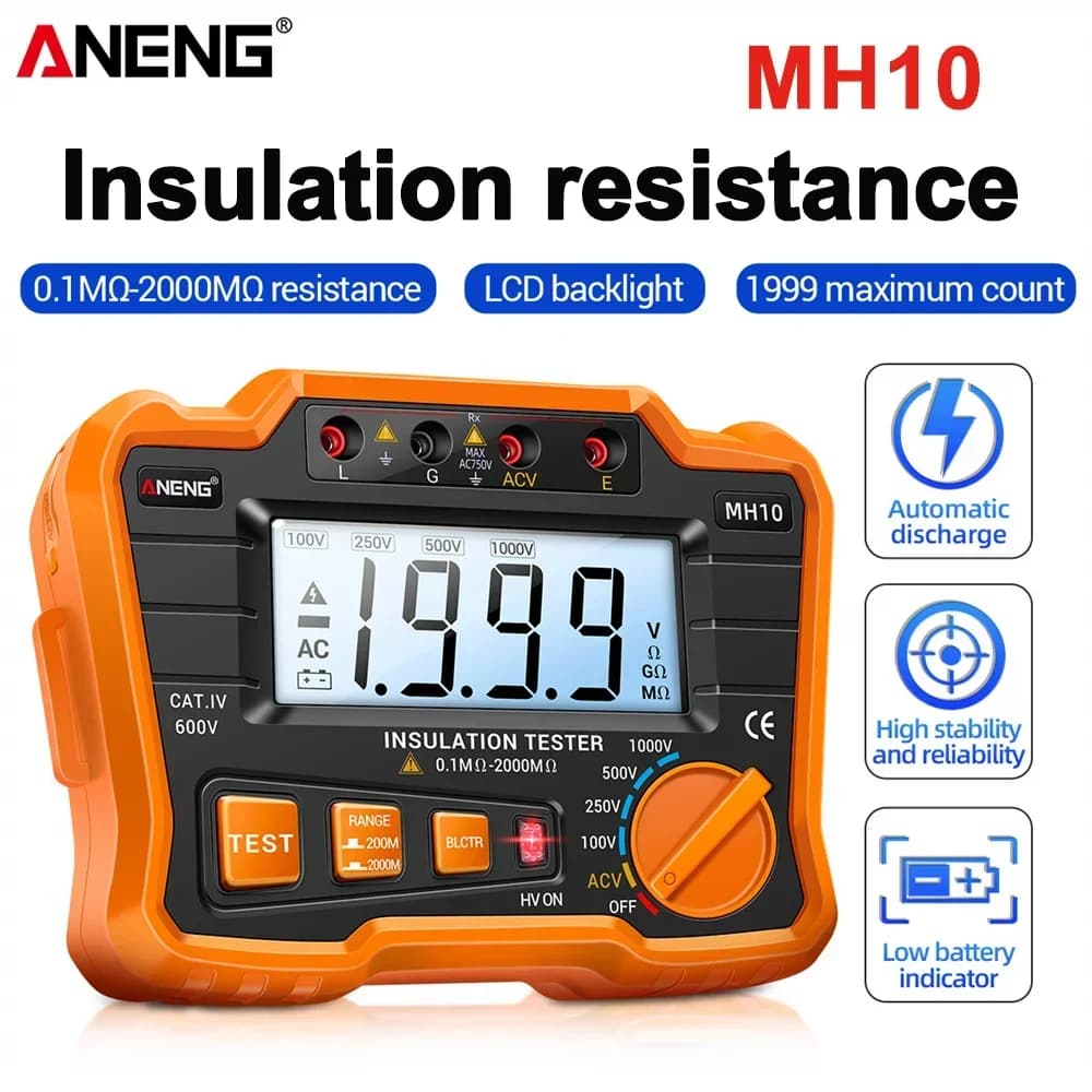 ANENG MH10 Desktop Megohm Meter Insulation Resistance Tester 0.1 MΩ- 2000MΩ Electrical Resistor Ohm Megohmmeter LCD Backlight